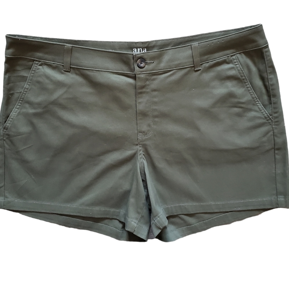 ANA A New Approach Womens High Rise Olive Green Twill Shorts Size 20